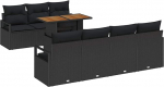 8-teiliges Garten Sofa Set mit Kissen Schwarz Poly Rattan Akazienholz, 2-Sitzer Garten Sofa mit Kissen Schwarz Poly Rattan Gartenlounge Model3349673