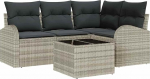 5-teiliges Garten Sofa Set mit Kissen Grau Poly Rattan, 2-Sitzer Garten Sofa mit Stauraum & Kissen Hellgrau Poly Rattan Gartenlounge Model3354701