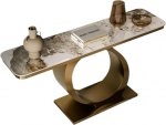 RYUQW3RE Eingangstisch, Moderner Konsolentisch aus Kunstmarmor mit runder Basis for das Wohnzimmer Konsolentisch(Gold,L)