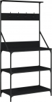 vidaXL Baker's Shelf, Kitchen Shelf with Hooks, 4 Shelves, Spice Rack with Adjustable Feet, Standing Shelf, Microwave Shelf, Storage Shelf, Black Wood Material