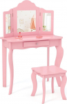 DREAMADE laste riietuslaud koos v&auml;ljaheitega ja eemaldatava peegliga, printsessi riietuslaud sahtliga, laste riietuslaud lastele t&uuml;drukutele (roosa, ilma valgustuseta)