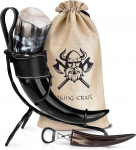 Viking Craft Viking Drinking Horn Approximately 450 ml &ndash; Extra Large 5-Piece Horn Set for Viking Mead Honey Wine with Stand &ndash; Methorn Viking Decoration, LARP Medieval Beer Tankard, Honey Mead