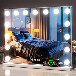 Hollywood Make-Up peegel koos valgustusega, 58 x 46 cm, 15 LED lampi, 3 valgusrežiimi, 10 x suurendamine, pidevalt timmitav, USB laadimisport, ideaalne magamistoas ja kosmeetikapinnal (15 LED - 58 x 46)
