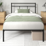 Zinus Elias Bed 200 x 90 cm - 30 cm High - Metal Bed Frame with Headboard - Metal Bed with Slatted Frame - No Box Spring Bed Required - Under Bed Space - Modern Design - Black