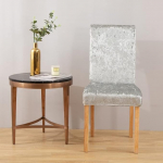 LinFortune Set of 2 Crushed Velvet Chair Covers for Dining Room, Stretch Parsons Chair, Kitchen Slipcovers, Removable, Non-Slip, Washable Seat Protector for Kitchen and Hotel (2 Grey)