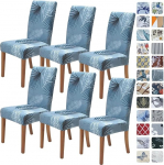 SPRINGRICO Chair Covers for Dining Room 6 Pack, Stretch Dining Chair Cover, Washable Spandex Kitchen Parsons Chair Slipcovers, Blue Chair Covers for Home or Party (Set of 6, Oasis Blue)