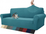 MAXIJIN Jacquard Sofa Cover 4 Seater Couch Cover Non-Slip Protective Cover Sofa for Living Room Stretch Covers for Dogs Pets with Non-Slip Foams (4 Seater, Peacock Blue)