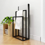 Towel Rack Metal Towel Rack, 3 Rails, Multifunctional Standing Hanger, Freestanding Drying Rack, 3 Levels, Storage Organiser, Black