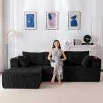 MAXYOYO Corduroy nurgadiivan koos tassihoidjaga, L-kujuliseks ja kahekordseks diivaniks teisaldatav modulaarne diivan, kondita 3-kohaline diivan elutuppa, ei vaja kokkupanekut