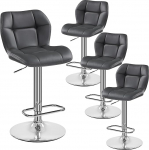 Yaheetech Baaritoolid komplekt 4 reguleeritava k&otilde;rgusega 360&deg; p&ouml;&ouml;ratavad baaritoolid k&ouml;&ouml;gitoolid koos seljatoe ja jalatoega, baaritoolid PU kunstnahast istme k&otilde;rgus 62,5 cm - 84,5 cm k&ouml;&ouml;gi jaoks, Hall