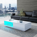 LED kohvilaud elutuppa, kaasaegne puidust k&uuml;ljelaud, valge k&otilde;rgl&auml;ikega kohvilaud 1 sahtli ja avatud riiuliga kodukontorisse