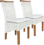 Perth s&ouml;&ouml;gitoa toolid komplekt 2 rotangist tooli Valge s&ouml;&ouml;gilaud toolid Punutud toolid J&auml;tkusuutlik v&auml;rv koos istmepatjadega