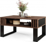 Viosimc kaasaegne kohvilaud puidust dekoratiivsete liistudega, ristk&uuml;likukujuline elutoa laud riiuli ja dekoratiivsete liistudega, elegantne keskne elutoa laud kaasaegses disainis