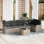 7-teiliges Garten-Sofa-Set mit Kissen, graues Poly-Rattan, 2-Sitzer Garten-Sofa mit Kissen, hellgraues Poly-Rattan Gartenlounge Model3345732