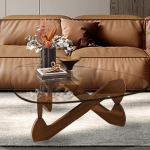 Kolmnurkne elutoa laud, kaasaegne elutoa klaasist laud, v&auml;ike laud, elutoa klaasist puit, ebatavaline elutoa laud diivanile (p&auml;hkelpuu - l&auml;bipaistev, 91 cm)