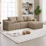 Modulaarne diivanikomplekt koos Chaise Lounge & 2-kohaga, pehme Corduroy kate, 5 padjaga, k&uuml;ljetaskud & joogihoidja, k&otilde;rge tihedusega vaht, DIY-kombinatsioon, ideaalne elutuppa, korterisse ja stuudiosse.