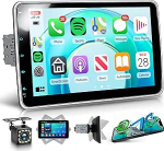 Rimoody juhtmevaba Carplay autoraadio 1 DIN juhtmevaba Android autoga, 10-tolline reguleeritav puuteekraaniga autoraadio koos Mirror Link Bluetooth FM/RDS raadio USB / t&uuml;&uuml;p C roolijuhtimiss&uuml;steemiga Tagurduskaamera