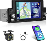 1 DIN Carplay autoraadio, IPS puuteekraaniga Single DIN 5,9-tolline Android Auto Stereo Motorsi MP5 m&auml;ngija, toetab Bluetooth/MirrorLink/FM/USB2.0/AUX/laadimine/kaugjuhtimine + tagurduskaamera