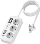 India pistikupesa adapter 3-poolse pistikupesa ja 4 USB (2 USB-C 3.4A), kiirlaadija, D-t&uuml;&uuml;pi adapter Indi, Sri Lanka, Nepal, Iraak, Madagaskar, Namiibia, 1,5 m pikkune kaabel