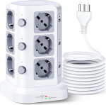 KOOSLA Multi-pistikupesa liigpingekaitse (4000W/16A), revolt peidukarp 3 s&otilde;ltumatu l&uuml;litiga, 5 m pikkune kaabel, valge