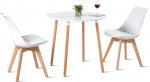 EGGREE Scandinavian Round Wooden Dining Table with 2 Chairs 80cm Kitchen Chairs - White