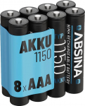 ABSINA 8 x AAA patareid 1150 NiMH 1,2 V ja min. 1050 mAh - AAA akud suure energiatarbimisega seadmetele - AAA akud ideaalsed DECT telefonile - AAA Micro