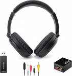 Traadita TV k&otilde;rvaklapid USB saatjaga eakatele, Bluetooth 5.3 Over-Ear k&otilde;rvaklapid, 30 tundi akut, sisset&otilde;mmatav peakomplekt TV k&otilde;rvaklapid, koaksiaalne optiline RCA USB audio v&auml;ljund