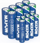 MXPOW AAA akupakett 8 1100 mAh ja AA aku 8 tk 3300 mAh NIMH 1.2 V laetavad akud K&otilde;rge mahutavus 1200 ts&uuml;klit madal enesepuhastus