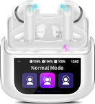 Puuteekraaniga Bluetooth-k&otilde;rvaklapid, k&otilde;rvaklapid juhtmevabad Bluetooth 5.4 koos ANC+ENC m&uuml;rasummutusmikrofoniga, 48-tunnise m&auml;nguaja s&uuml;gav bass k&otilde;rvaklapid 5 EQ-režiimiga / IPX7 veekindlad k&otilde;rvaklapid, USB-C, valge