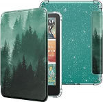 MoKo &uuml;mbris k&otilde;igile uutele 7-tollistele E-lugeritele 12th Gen 2024/2025, Ultra Clear Soft Flexible Glitter TPU Back Cover Light Shell koos automaatse &auml;ratamise/magamiskellaga, ei sobi BOOX & Kobo jaoks, Green Forest