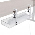 Kabelhalter Schreibtisch klemmbar, wei&szlig; - werkzeugfreie 4-Wege-Montage - verstaut Kabel & Steckdosenleisten (suurus M, Mesh-Design, Kabelorganizer/Kabelmanagement) KD Essentials