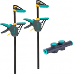 wolfcraft XL 8624000 Single-Handed Clamps Set Flexible Spans of up to 1060 mm Clamping Force 120 kg 2 One-Handed Clamps PRO L + Connector