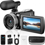 Vmotal Digital Video Camera 4K 48MP Photo/4K 60fps Video Recorder Beginner Video Camcorder for Vlogging Youtube with 2 Batteries/External Microphone/SD Card/Remote Control