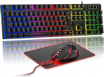 Rewurnth Gaming Keyboard and Mouse Set, QWERTZ DE Layout, RGB Backlit Wired Keyboard, Ergonomic 4-Colour LED Gaming Mouse, Large Mouse Mat, USB Plug & Play for PC PS4 Xbox