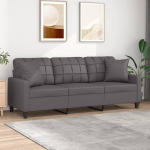ZEYUAN 3200810 3-Seater Sofa with Decorative Cushions Grey 180 cm Faux Leather, Sofas & Couches, Sofa Living Room, Sofa for Teenager's Room, Relax Sofa, Sofa for Bedroom, Upholstered Sofa