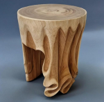 Suar MADURA Wooden Side Table - Flower Pedestal with Carving - Carved Stool with Diameter 34 cm and a Height of 45 cm
