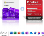Microsoft 365 Family │ 1 aasta │ bis zu 6 Personen │ Office Apps mit KI | bis zu 6 TB Cloudspeicher | verl&auml;ngert f&uuml;r 129,99&euro; + McAfee Total Protection | 1 aasta | 5 Ger&auml;te │ verl&auml;ngert f&uuml;r 108,10&euro;