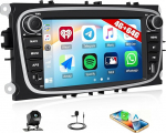 SIXWIN 4+64G Android 15 autoraadio Ford Focus II Galaxy II Mondeo 9 S-Max C-Max koos Carplay/Android autoga, 7-tolline puuteekraan koos WiFi GPS Bluetooth 5.0 FM RDS 32EQ USB Type C + tagurduskaamera