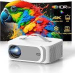 Videoprojektor 4K 【Built-in App/Dolby Audio】1080P Native videoprojektor WiFi6 Bluetooth Lisowod Retro projektor kaasaskantav koduteatrile (kreemvalge)