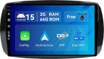 SXAUTO Android 14 autoraadio Benz Smart 453 Fortwo (2014-2020) GPS navigatsiooniraadio - sisseehitatud CarPlay Android auto - LED kaamera - 2G + 32G - roolijuhtimine DAB DSP WiFi - 2 DIN IPS 9 tolli