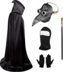 Lifreer Plague Doctor Mask, Steampunk mask pika nokaga koos mustade kinnastega, kapuutsiga kapuutsiga, t&auml;ismask ja kepp Halloweeni ja Cosplay jaoks.