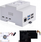 GeeekPi Raspberry Pi 5 korpus, DIN Rail ABS korpus koos Armor Lite V5 aktiivse jahutusventilaatoriga Raspberry Pi 5 jaoks, modulaarne kast elektripaneelide jaoks