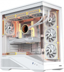 Abysm Gaming Arian Frame A400 ATX Gaming Tower kallutatud korpusega, 4 ARGB PWM ventilaatorit, karastatud klaas, GPU tugi 420 mm, USB Type-C, vedelikjahutus 360 mm, valge