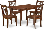 East West Furniture NOCL5-MAH-W 5-osaline s&ouml;&ouml;gilaudade komplekt sisaldab liblikaslehtega ristk&uuml;likukujuline s&ouml;&ouml;gilaud ja 4 k&ouml;&ouml;gitooli, 32 x 54 tolli, mahagonist