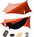 SkyNest Hammock Set koos s&auml;&auml;sev&otilde;rgu ja vihma Fly Tarp, 4-in-1 Camping Hammock Tent, Ultralight Portable Double Layer Hammock koos Ridge Rope for Camping, matkamine, Backpacking