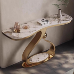 Schmaler Flurtisch Beistelltisch Mit Marmor-Tischplatte,Beistelltisch Sofatisch Mit Minimalistischem Metallgestell,f&uuml;r Eingang, Flur, Wohnzimmer(Gray+Gold,120cm)
