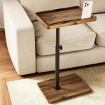 HOLANA Acacia Wood Adjustable C-shaped Coffee Table - 360&deg; Rotating Side Table for Sofa - Small Side Table for iPad, Laptop or TV Tray - Dining Trays for Living Room or Bedside Table