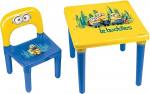 Minionid Minu esimene tegevus laste laud ja tool/ametlik eelkooliealine laste laud ja tool, vanus 3+, Bob/Kevin/Stuart 'Le buddies' laste m&ouml;&ouml;blikomplekt, tugevast plastikust, valmistatud Prantsusmaal kollane/sinine