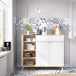 Dmora - Sumbra Sideboard, elutoa panipaigabuffet Kaasaegne elutoa sideboard 2 uksega, 120 x 40 x 102 cm, valge ja tammepuust.