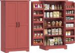 HOMCOM K&uuml;chenanrichte, Geschirrschrank, 5 Ebenen, mit verstellbaren T&uuml;ren und Einlegeb&ouml;den, 60 x 40 x 120 cm, Holzmaserung, Rot